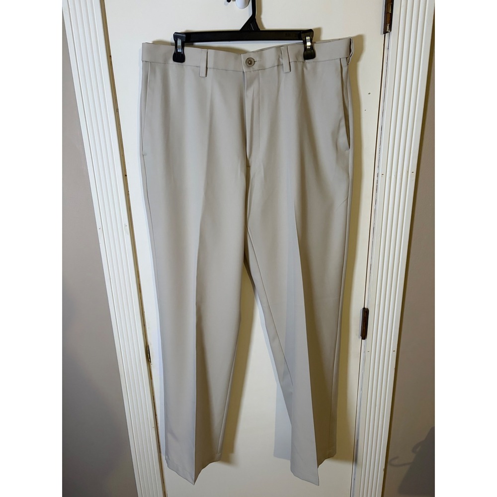Haggar Cool 18 Pro Men Classic Fit Khaki Tan Dress Pants Slacks 36x32 Flat Front